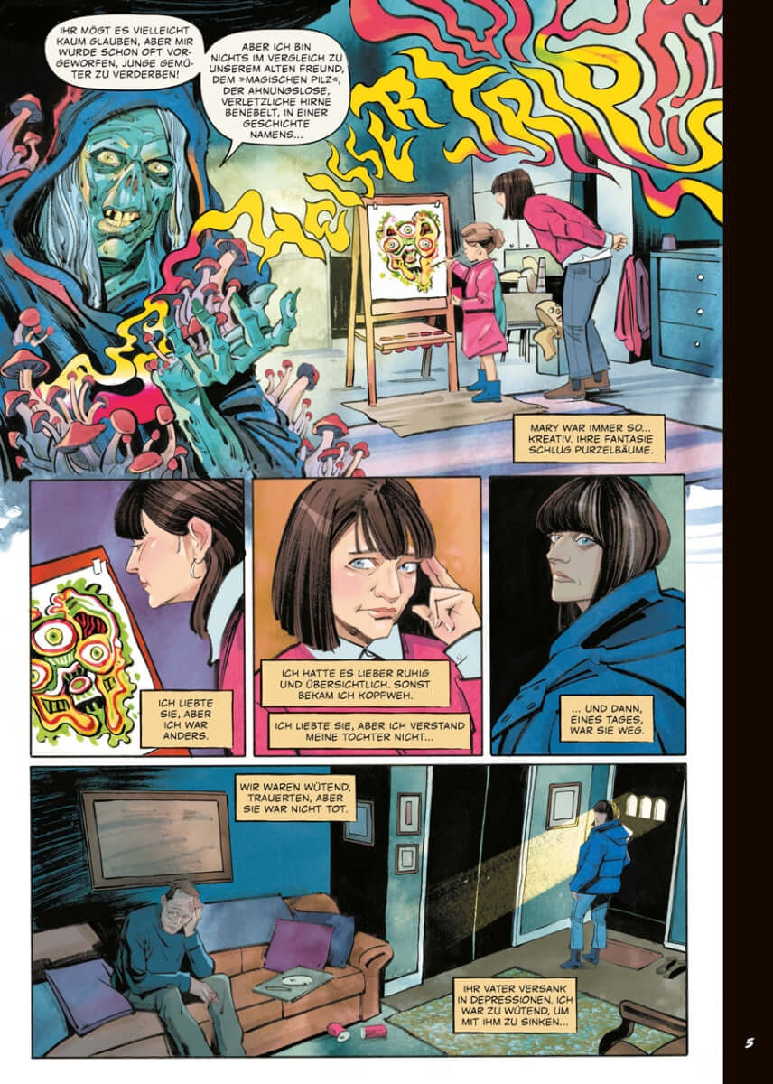 Comicseite aus Creepshow 3 mit dem Creep und einer psychedelischen Horrorgeschichte