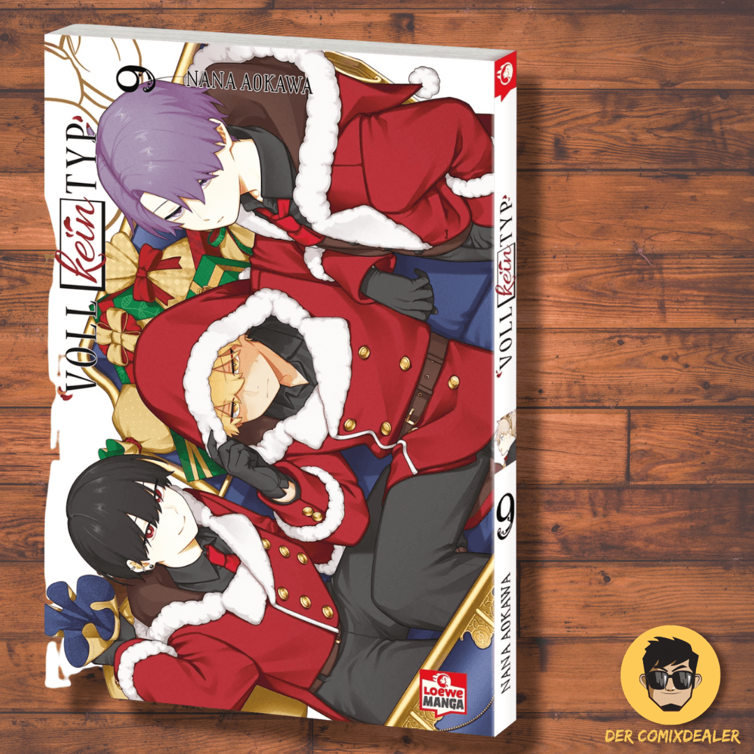 Voll kein Typ #09 manga cover featuring characters in festive attire, romantic comedy by Nana Aokawa, Loewe Manga.