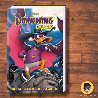Darkwing Duck – Der Schrecken der Bösewichte Comic Cover mit Darkwing Duck im Action-Stil.