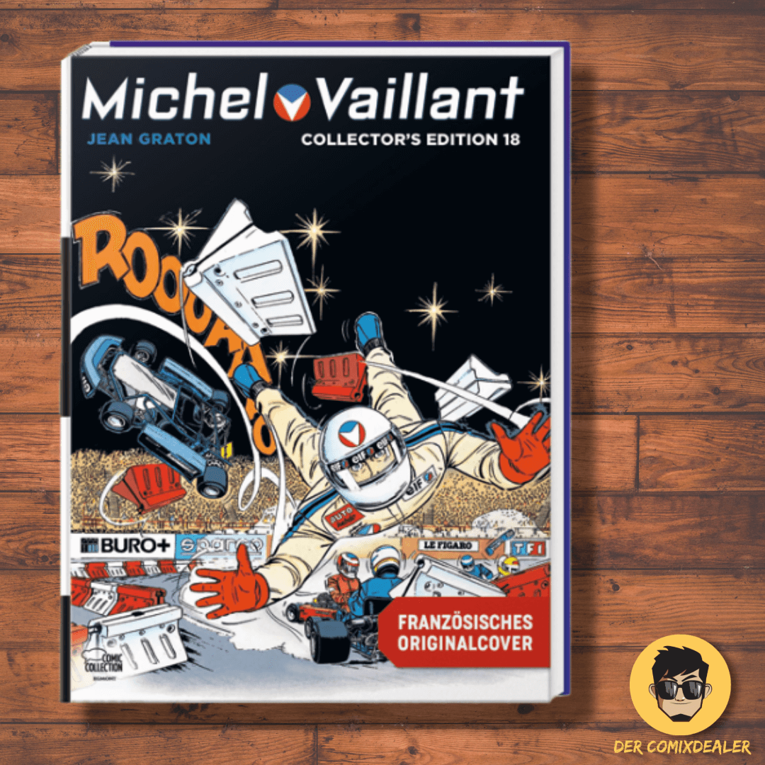 Michel Vaillant Collector's Edition Nr. 18 Comic Cover featuring racing scenes by Jean Graton.