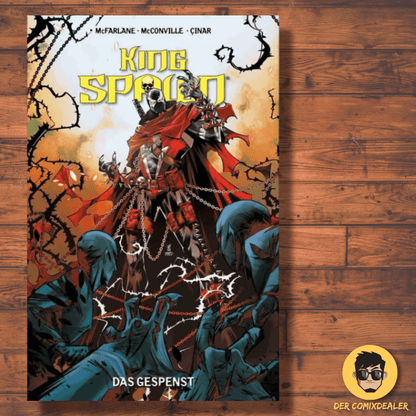 King Spawn #8 comic book cover featuring Spawn surrounded by shadows and chains, by McFarlane, McConville, and Cinar.