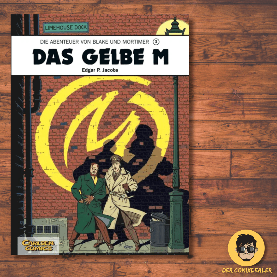 Blake und Mortimer #3: Das gelbe M Comic-Album Cover von Edgar P. Jacobs mit Kriminalstory und Mystery-Elementen.