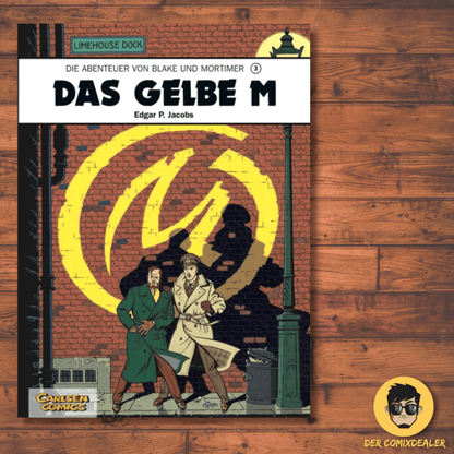Blake und Mortimer #3: Das gelbe M Comic-Album Cover von Edgar P. Jacobs mit Kriminalstory und Mystery-Elementen.