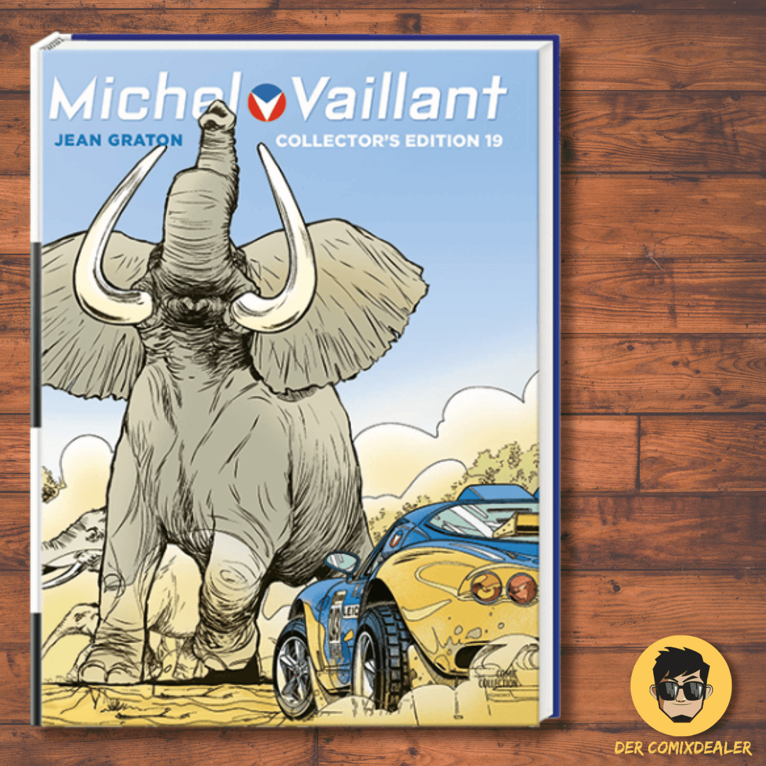 Michel Vaillant Collector's Edition #19 cover featuring an elephant and a racing car in comic style by Jean Graton.