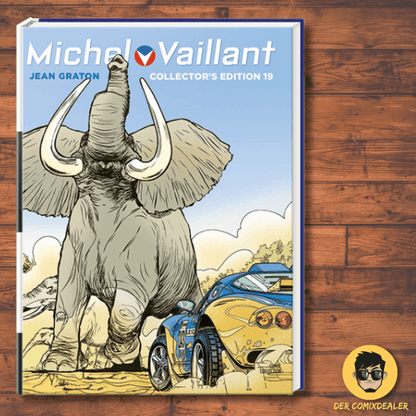 Michel Vaillant Collector's Edition #19 cover featuring an elephant and a racing car in comic style by Jean Graton.