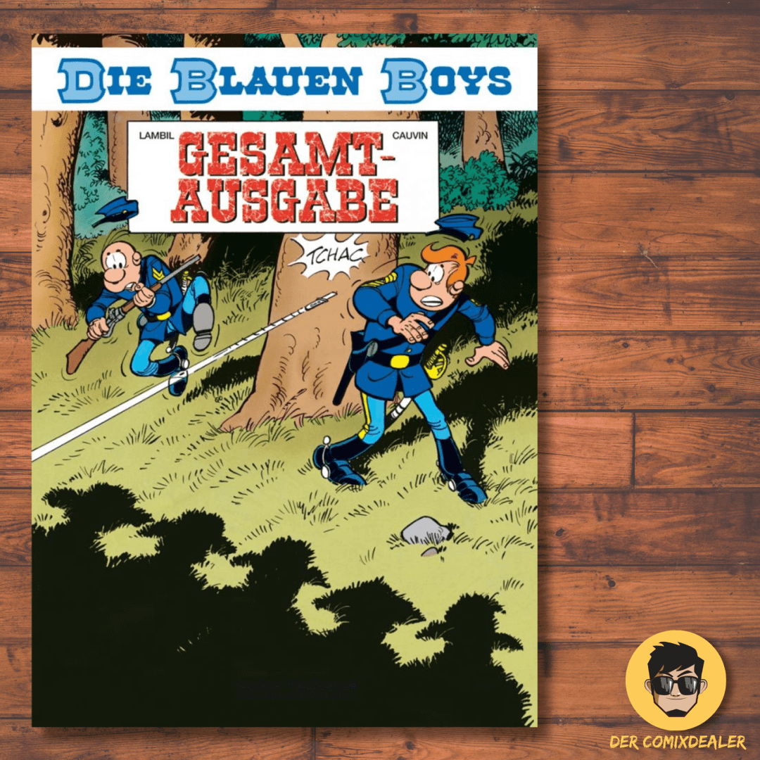 Die blauen Boys Gesamtausgabe 7 Coverillustration mit humorvollen Charakteren im Wald.