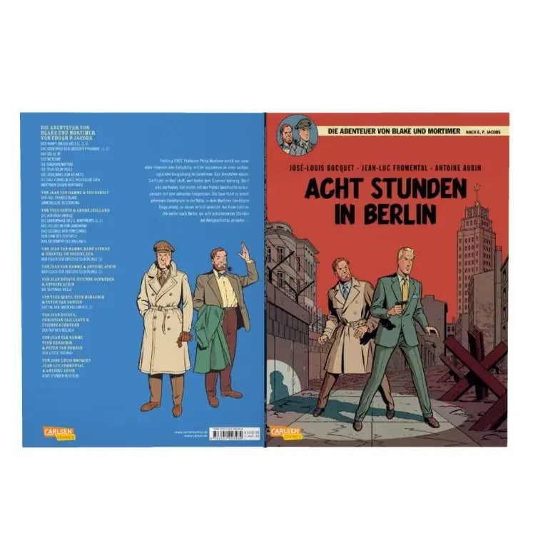 Blake und Mortimer #26: Acht Stunden in Berlin Comic-Album Cover mit Charakteren und Hintergrund.