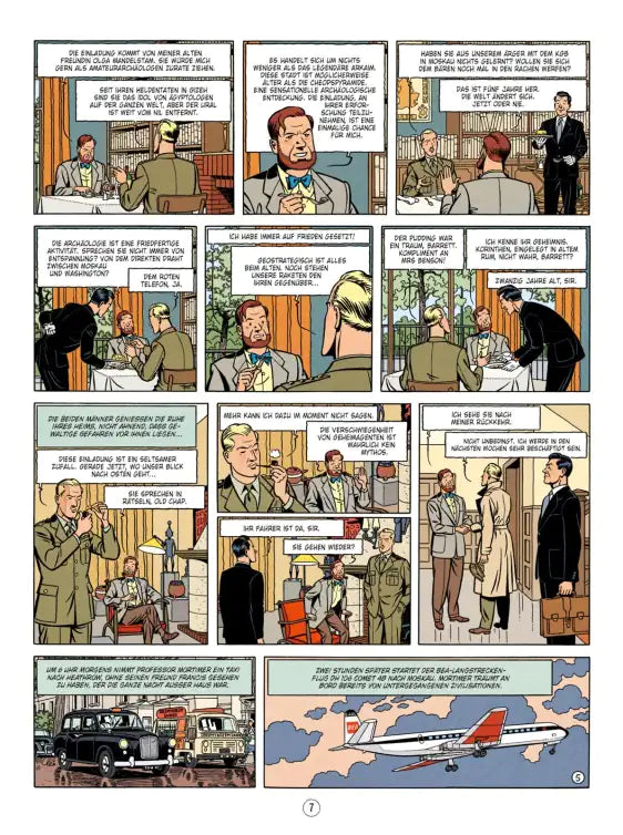 Blake und Mortimer #26: Acht Stunden in Berlin Comic-Seite mit Agenten und Charakteren im Kalten Krieg.