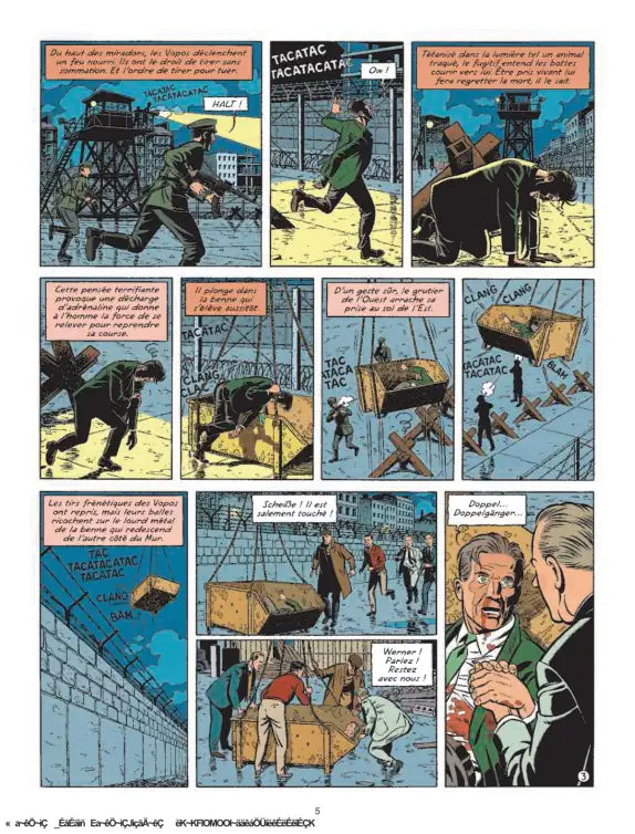 Blake und Mortimer #26: Acht Stunden in Berlin - Comic-Seite mit Agenten und spannenden Szenen aus dem Kalten Krieg.