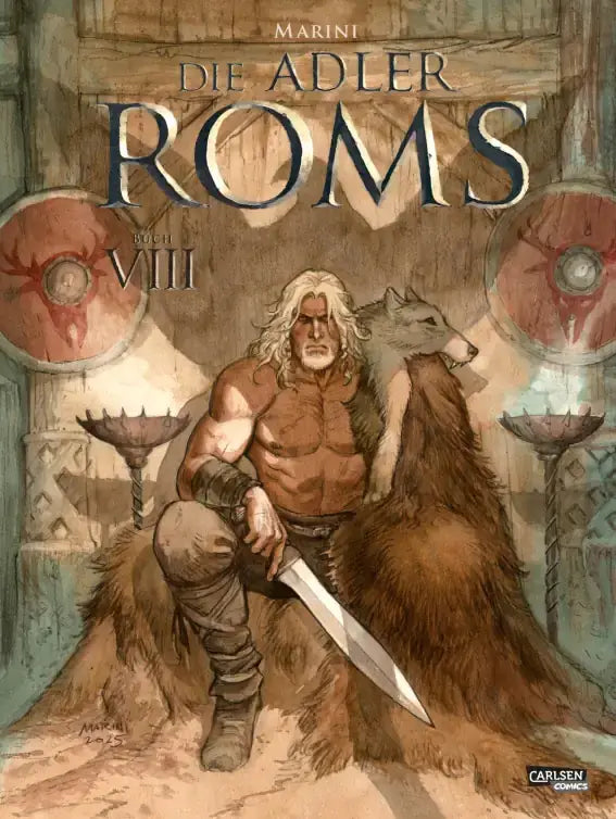 Die Adler Roms (Hardcover) #8: Buch VIII cover featuring a warrior with a sword and a bear, illustrating drama and action.