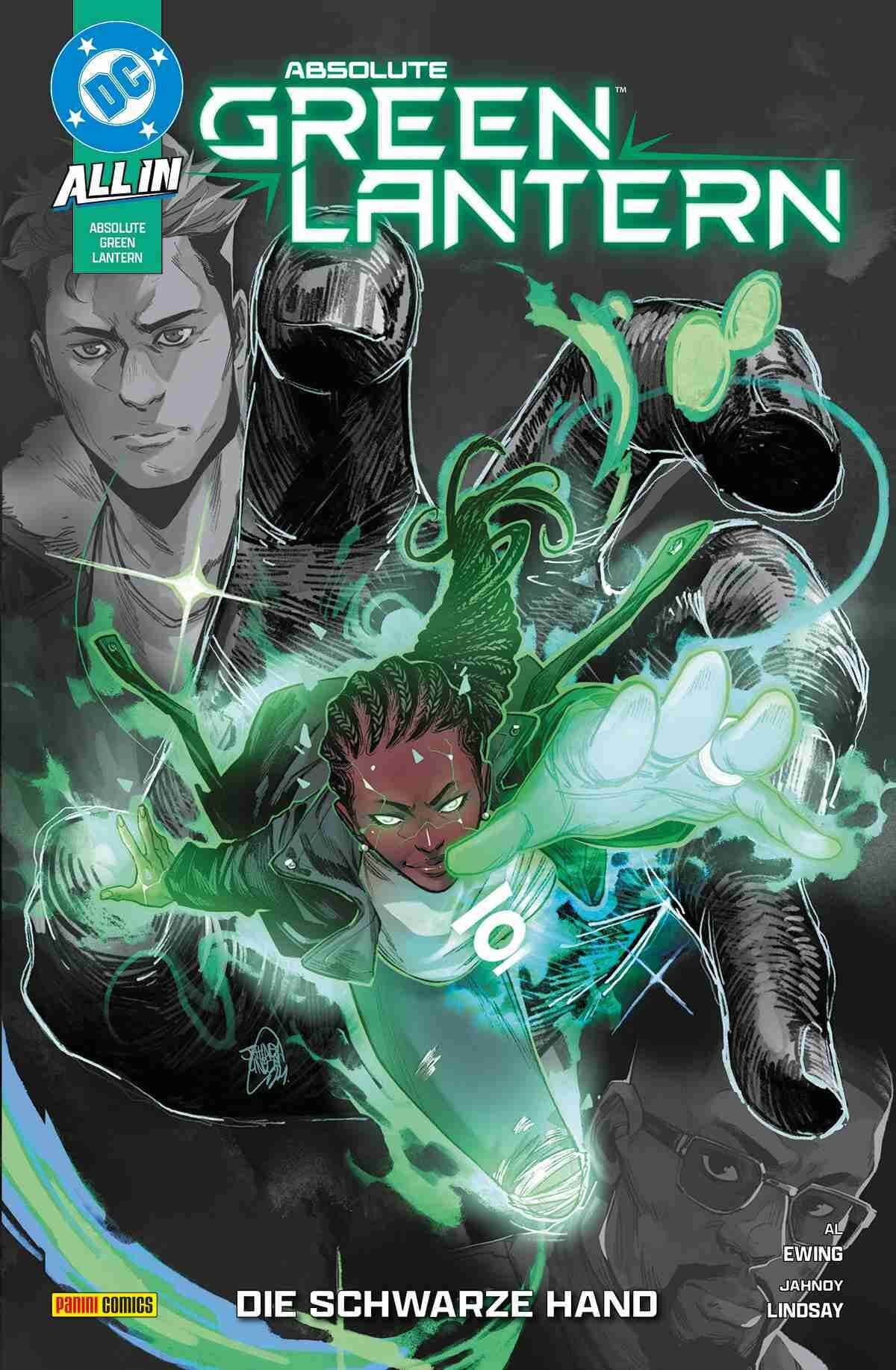 Absolute Green Lantern #1 comic book cover featuring characters in a sci-fi scene with green energy effects.