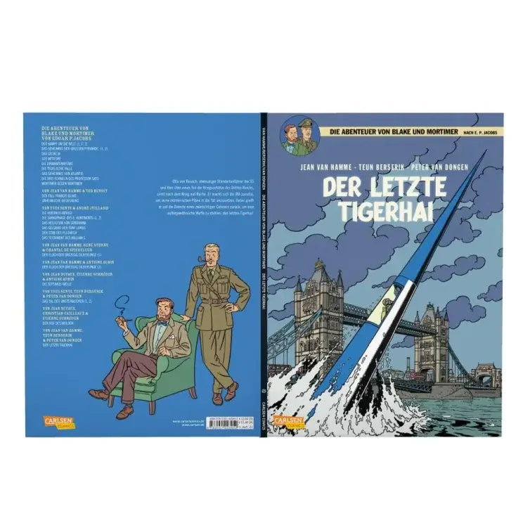 Blake und Mortimer #25: Der letzte Tigerhai Comic Cover mit abgebildeten Charakteren und Londoner Hintergrund