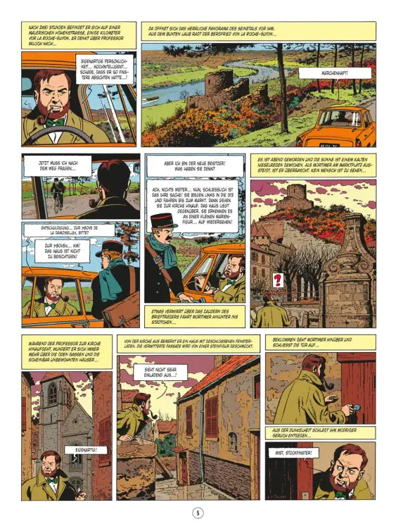 Blake und Mortimer #6: Die teuflische Falle, spannende Comic-Seite mit Charakteren und mysteriösem Hintergrund.