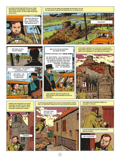 Blake und Mortimer #6: Die teuflische Falle, spannende Comic-Seite mit Charakteren und mysteriösem Hintergrund.