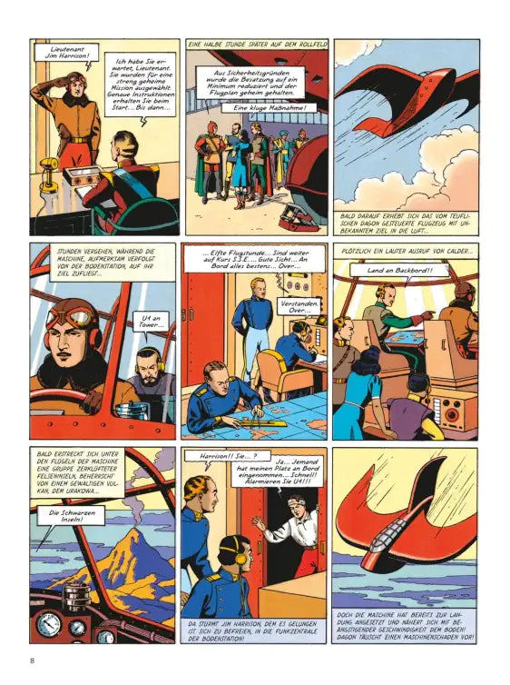 Blake und Mortimer Bibliothek #0: Die U-Strahlen Comicseite mit charakteristischen Abenteuern und Szenen aus der Story.