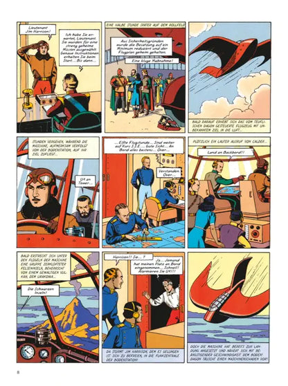 Blake und Mortimer Bibliothek #0: Die U-Strahlen Comicseite mit charakteristischen Abenteuern und Szenen aus der Story.