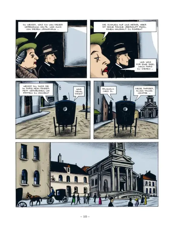 Simenon, Warten auf Maigret comic page showcasing Parisian streets and characters in the 1920s.