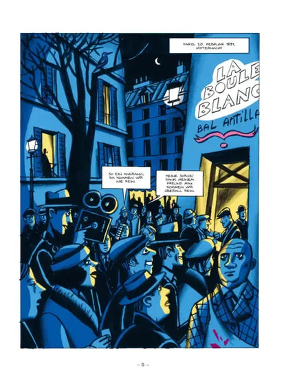 Simenon, Warten auf Maigret graphic novel illustration depicting Paris nightlife in the 1920s.