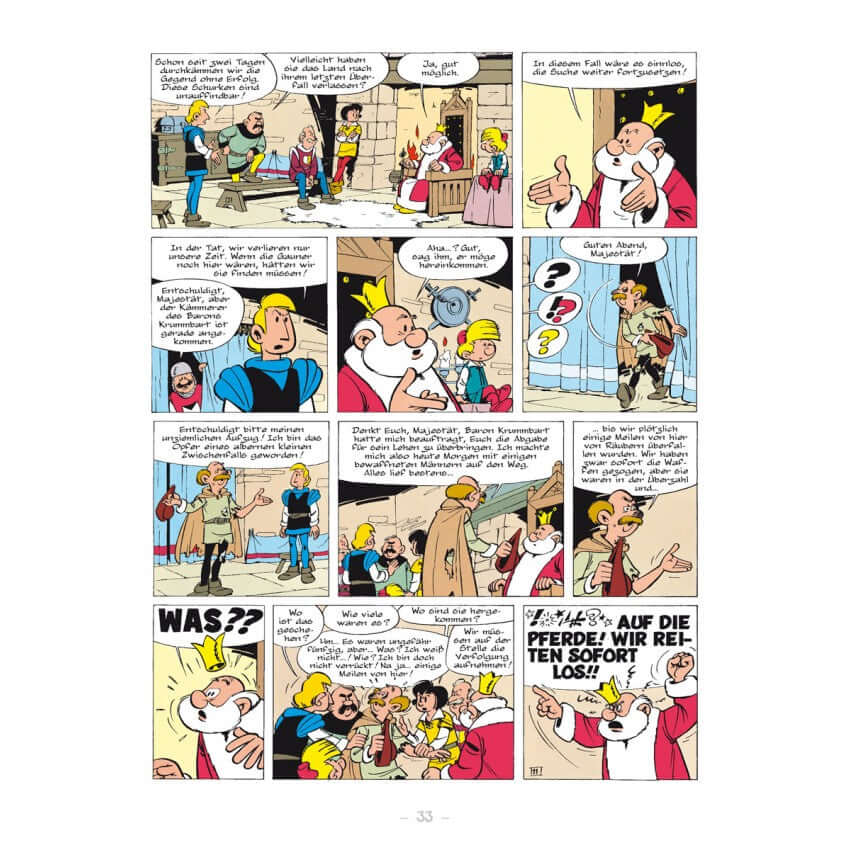 Johann & Pfiffikus #3 - Räuber und Plünderer Comic Seite mit humorvollen mittelalterlichen Abenteuern.