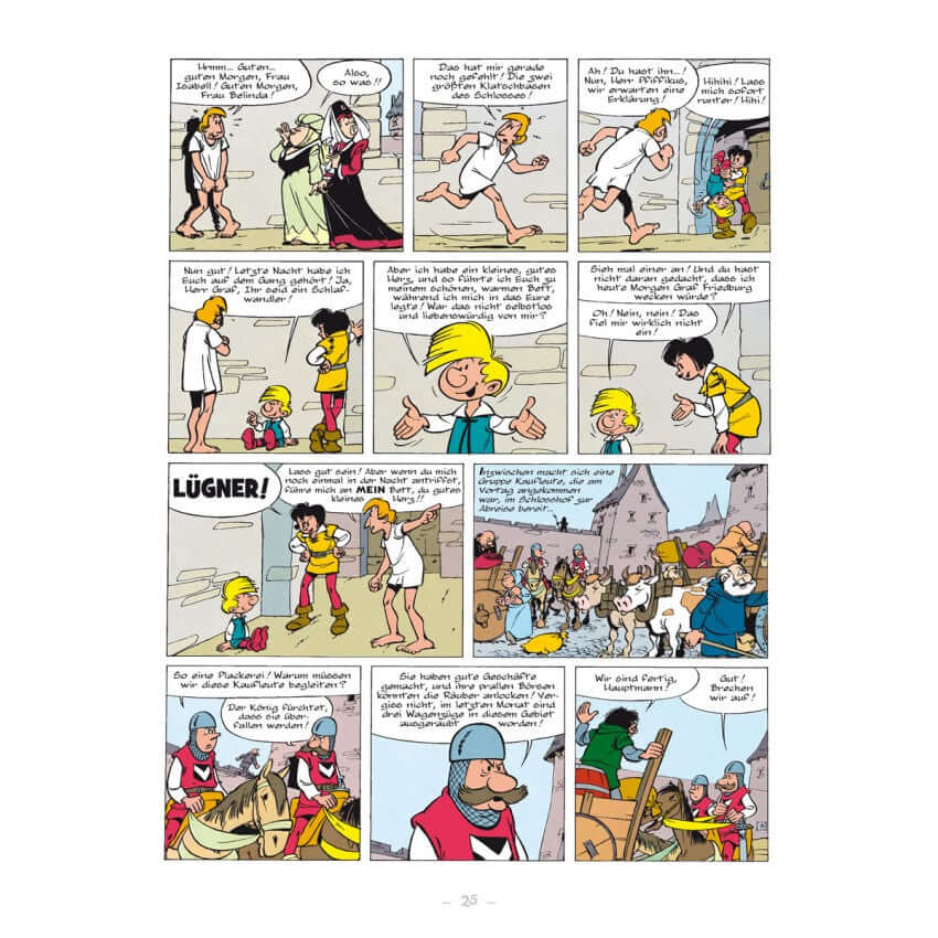Johann & Pfiffikus #3 - Räuber und Plünderer Comic-Seite mit humorvollen Charakteren und Abenteuern im Mittelalter.