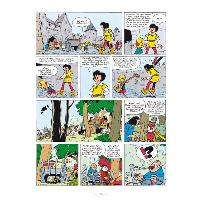 Johann & Pfiffikus #3 - Räuber und Plünderer Comic-Seite mit Abenteuern im Mittelalter, Humor und Charakteren
