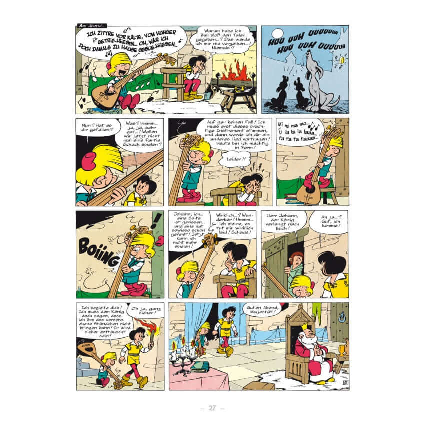 Johann & Pfiffikus #3 - Räuber und Plünderer Comicseite mit Charakteren und Humor im Mittelalter-Fantasy-Stil.
