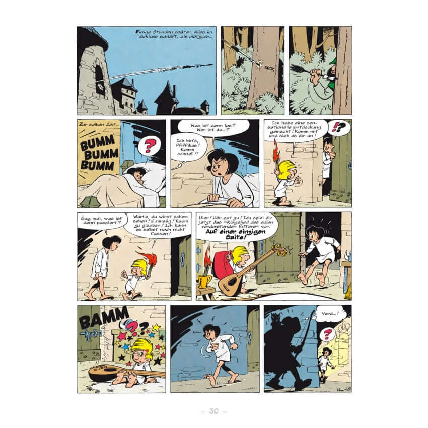 Johann & Pfiffikus #3 - Räuber und Plünderer Comicseite mit Abenteuer und Humor, klassischer Mittelalter-Fantasy.