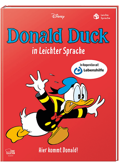 Donald Duck in Leichter Sprache - Hier kommt Donald! Comic Cover mit Donald Duck, Veröffentlichung am 11.05.2026.