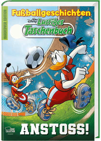 Lustiges Taschenbuch Fußballgeschichten Cover mit Disney Charakteren und Fußballmotiven