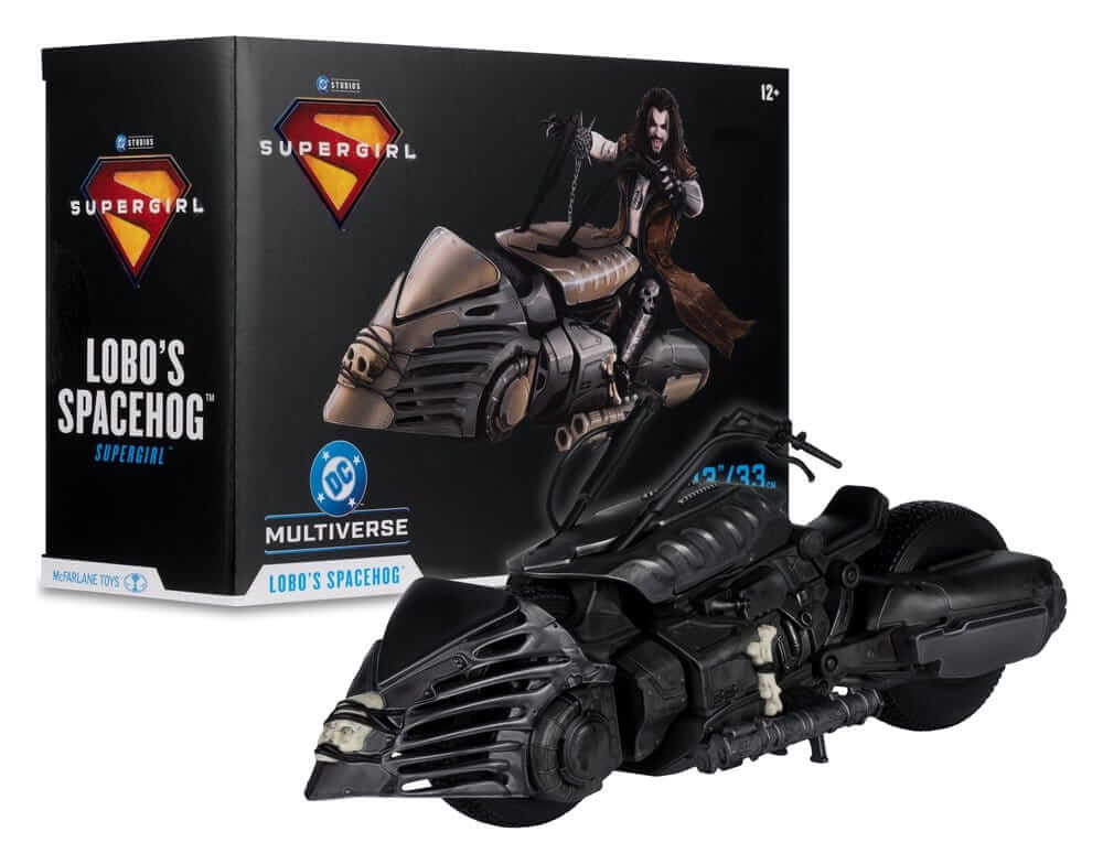 Supergirl (2026) DC Theatrical Vehicles Fahrzeug Lobo's Spacehog 33 cm with packaging in background.