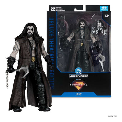 Supergirl (2026) DC Theatrical Deluxe Edition Actionfigur Lobo 19 cm, detail image of Lobo action figure with packaging.